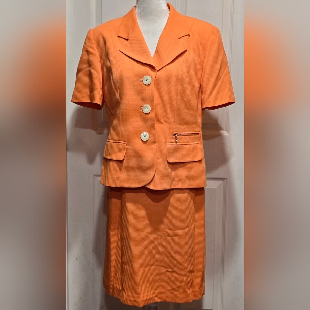 Vintage 80s Albert Nipon Orange Women's Skirt Suit